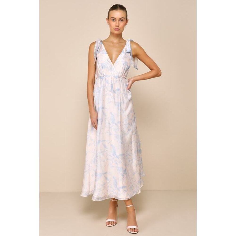 Lulus Breathtaking Charm Blush And Blue Floral Tie-strap Maxi Dress Pink